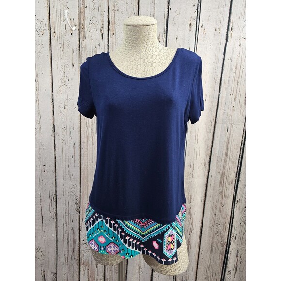 GILLI Blue Jersey Knit Blouse Shirt Top T-Shirt Women's M Short Sleeve EUC - Picture 2 of 7